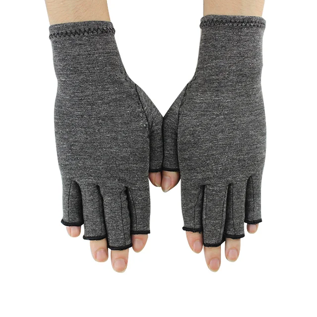 Factory Wholesale Breathable Custom Relieve Pain Joints Half Finger Cotton Grey Hands Anti Compression Arthritis Gloves