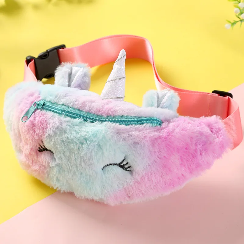 2022 Newest Cartoon Unicorn Plush Waist Bag Girls Soft Cartoon Bags For Children