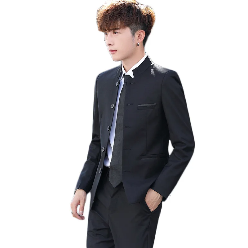 2024 New Youth Performance 2 piece Men Suit Chinese Standing Collar Slim Fit Wedding Men Suits Zhongshan Suit