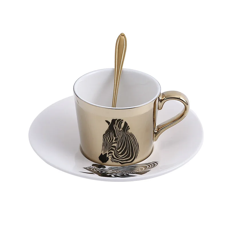 Hotsale Electroplate Mirror Surface Ceramic Mugs Coffee Cup Saucer Sets With A