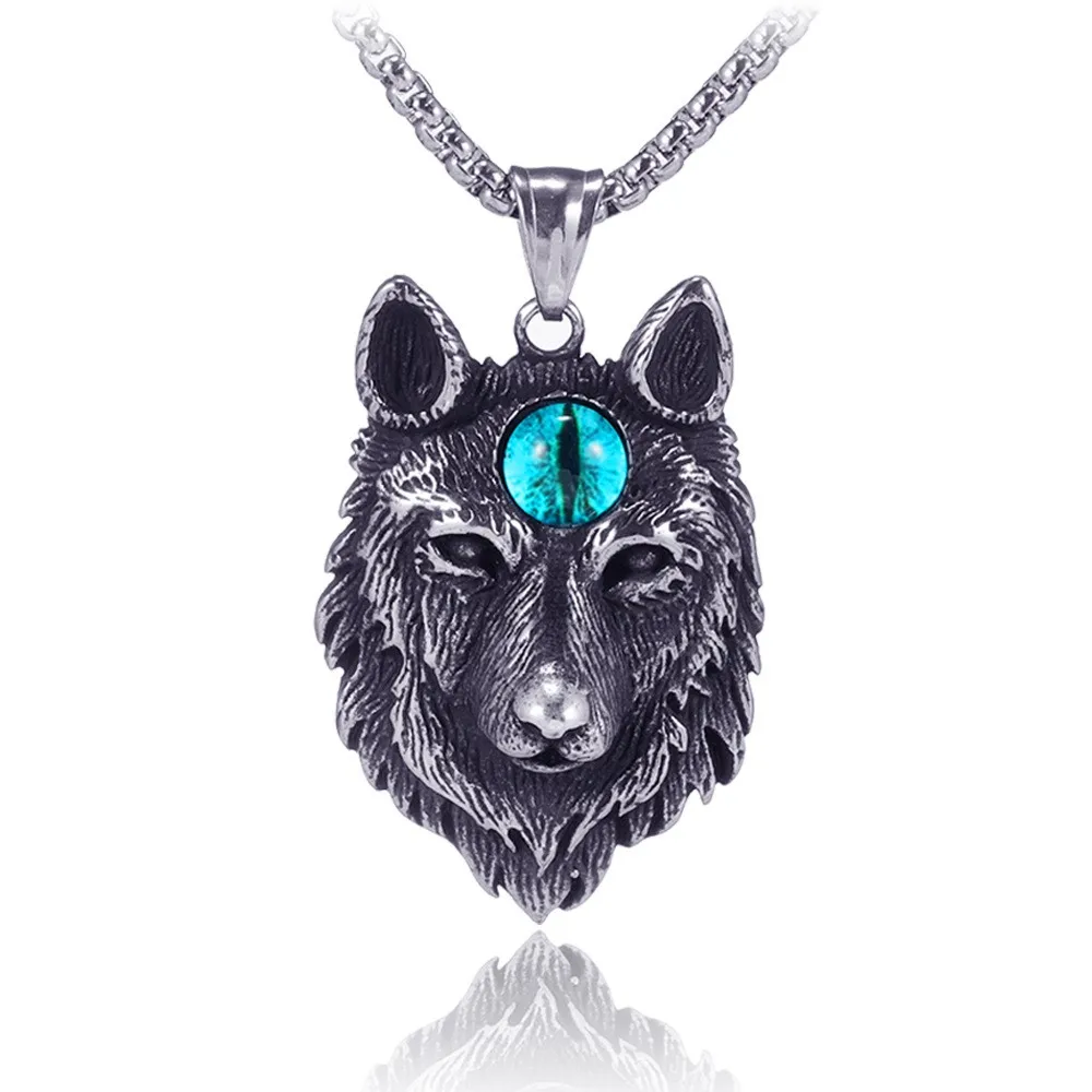 2020 New 316L stainless steel Punk Men Wolf head norse viking amulet thor hammer pendant necklace viking king chain for men