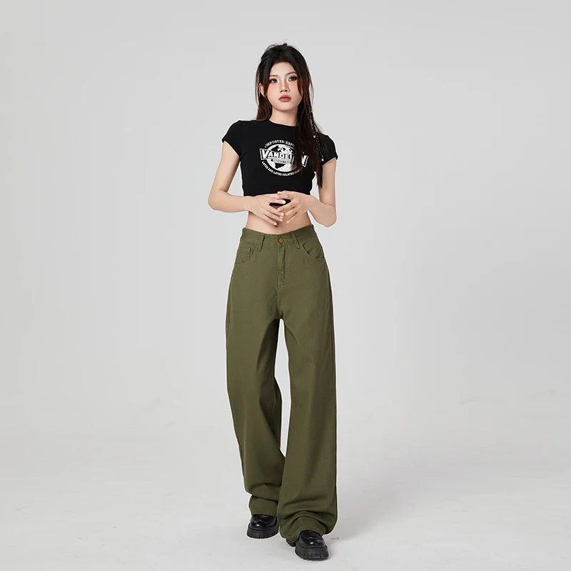 High Waisted Jeans Pants Denim Streetwear Vintage Stone Wash Loose Fit Side Pockets Jeans Denim Baggy women Pants Ladies