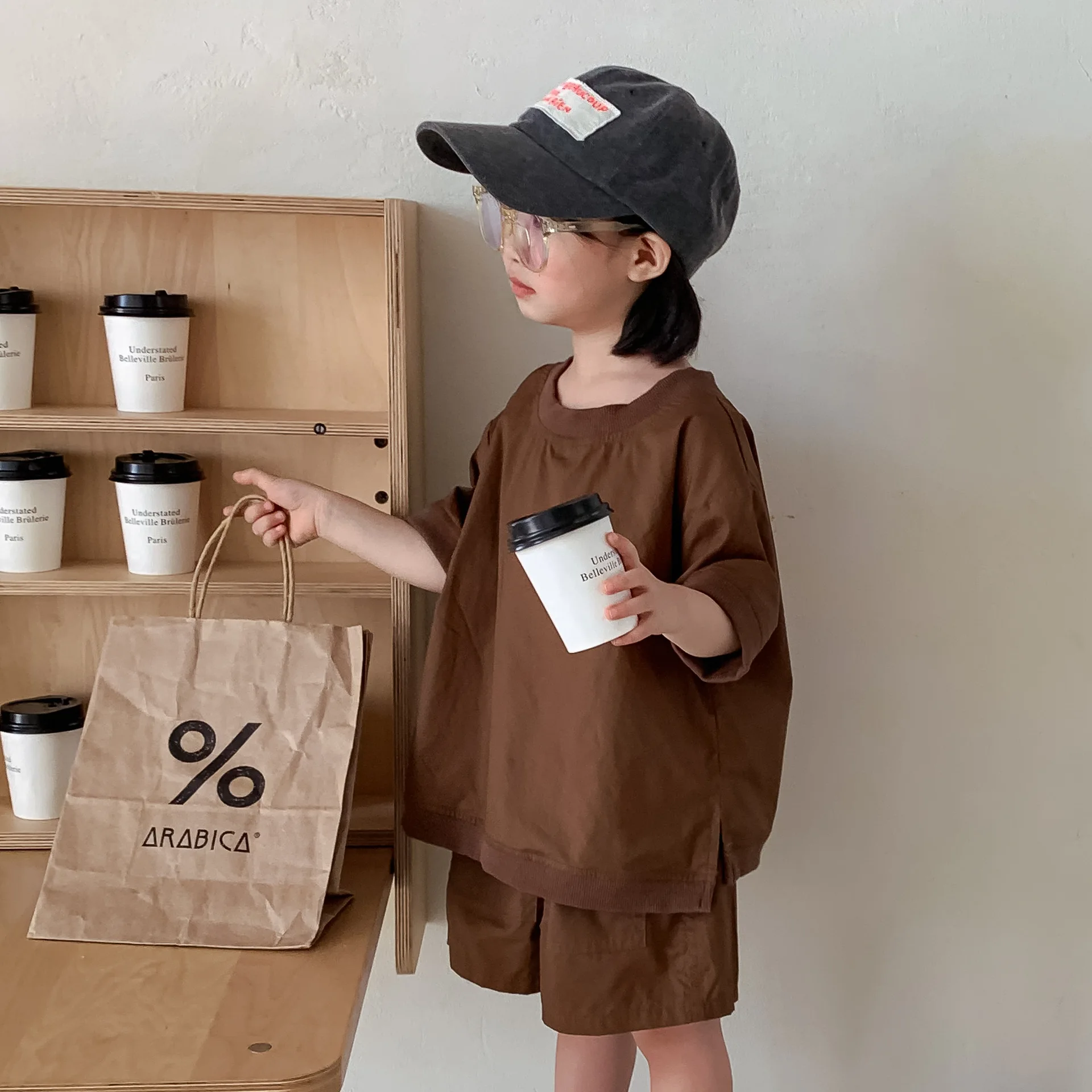 2024 new summer fashion baby boys and girls clothing sets organic cotton simple baby short-sleeved shorts two-piece suit