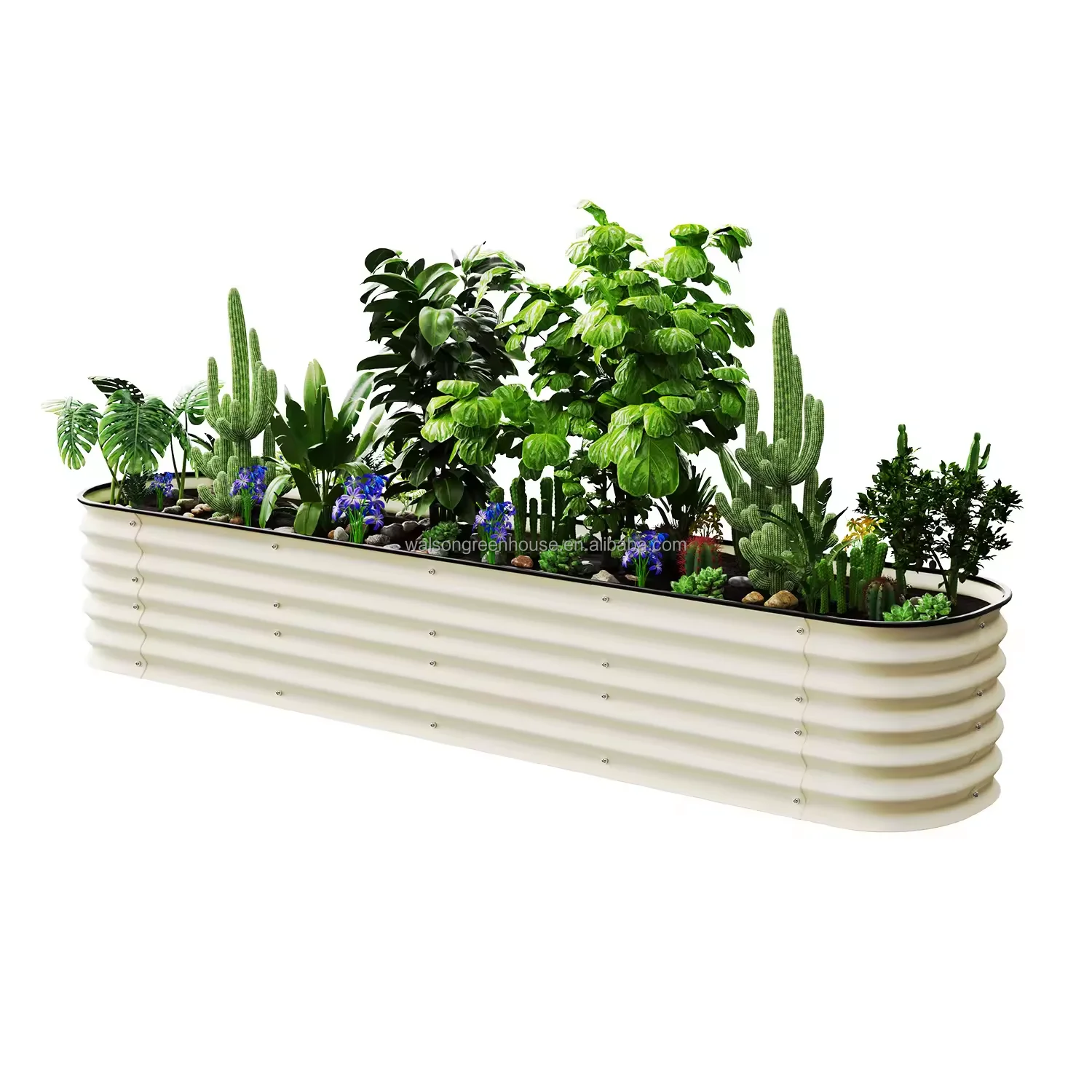 Olive Green Raised Garden Planter Box Vegetables Flowers Ground Modular Corrugated Metal Garden Bed