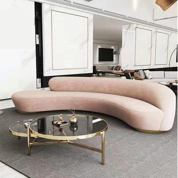 Wholesale Customized Arc-Shaped Club Hotel Lobby Sitting Room Sofa Beauty Salon Reception Flannelette Curved Elegant French Sofa