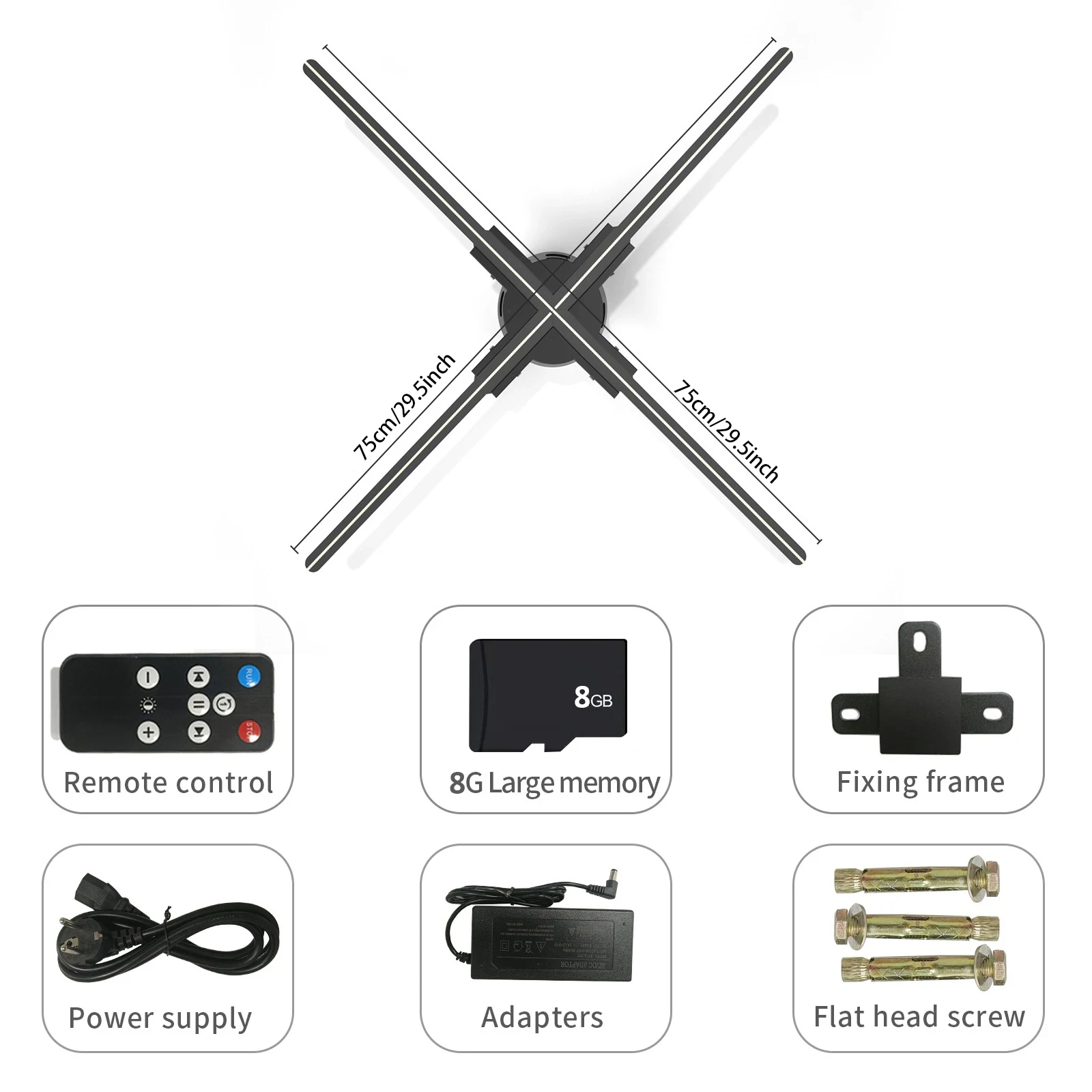 75cm High Resolution LED Display Advertising 3D Hologram Projector WiFi APP Control 1184LEDs 4K Definition 3D Hologram Fan