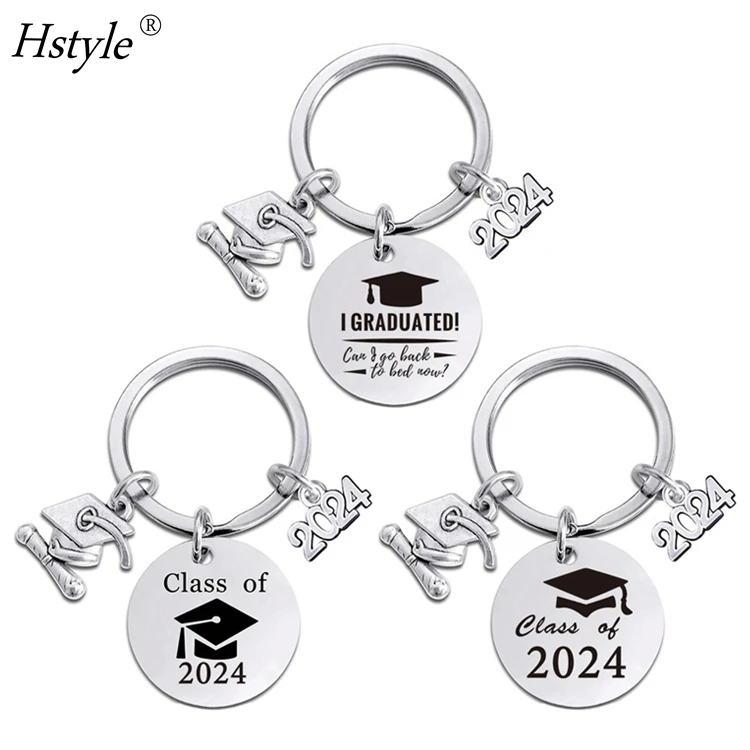 Silver Graduation Gifts Keychains Class of 2024 Round Inspirational Gift Key Ring Grad Party Presents for Boy Girl Graduates