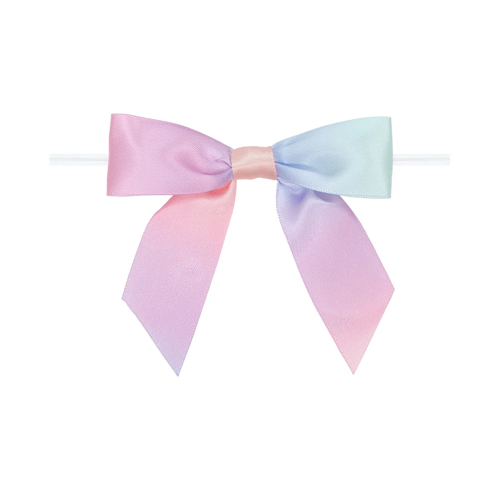 Hot Sale Customized 196 Colors or Rainbow High Quality Twist tie Satin Ribbon Bow Pre-made Gift Ribbon Bow