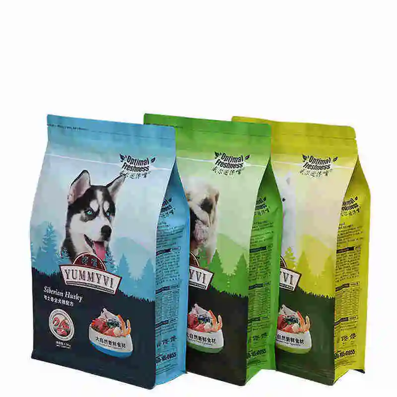 Custom Biodegradable Dog Food Bag With Resealable Zipper Dog Treat And Pet Snack Flat Bottom Bag Pet Food Packaging Bags