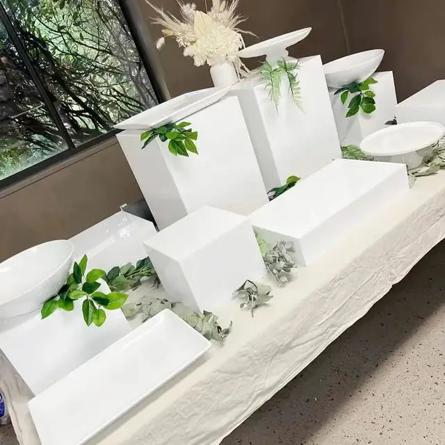White Acrylic Riser for food Wedding Cube Display Risers Lucite Square Food Acrylic Food Display Stand