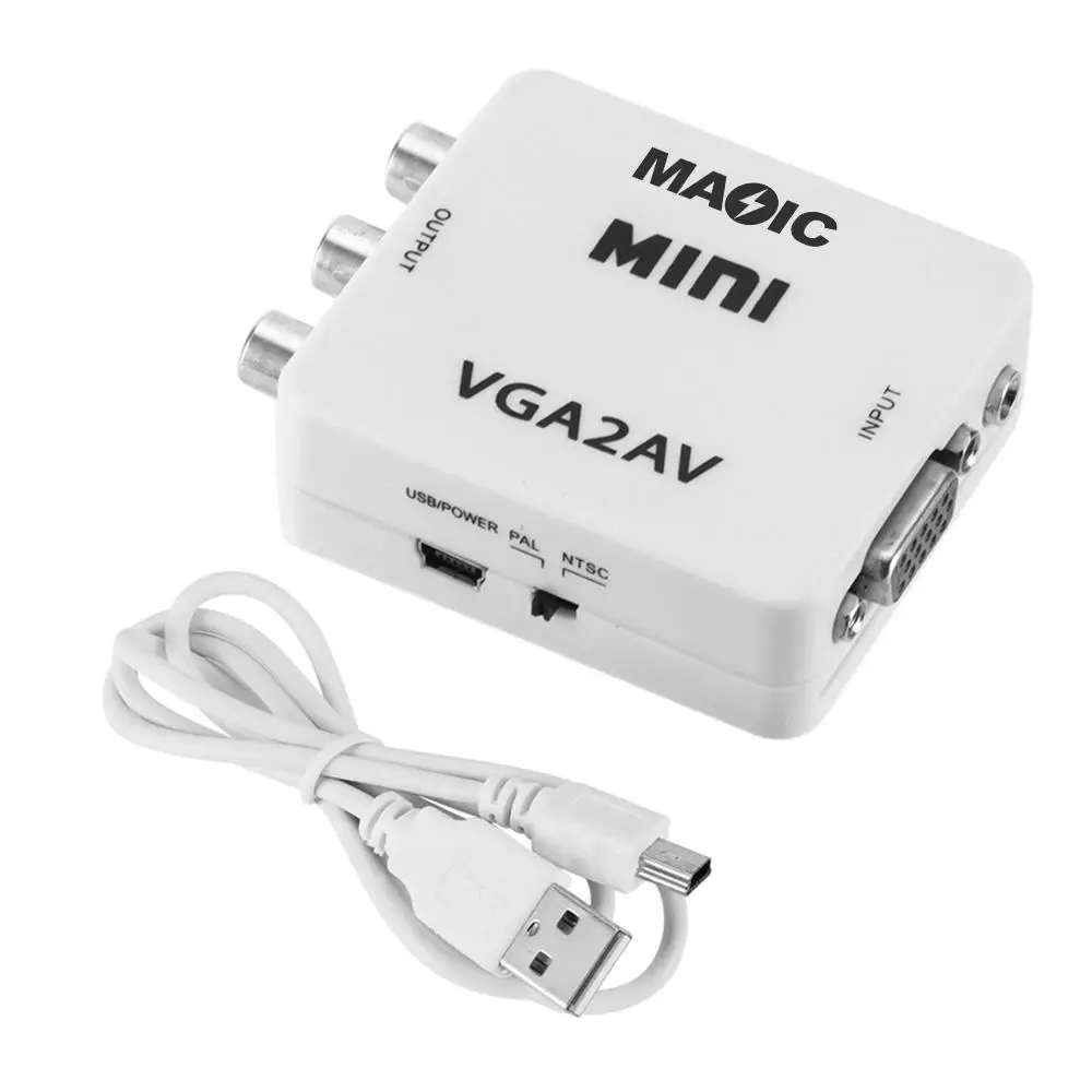 OEM ODM Factory HD Video Converter Mini Size 1080P VGA2AV VGA to RCA AV Video Adapter VGA to RCA Video Audio Converter For PC