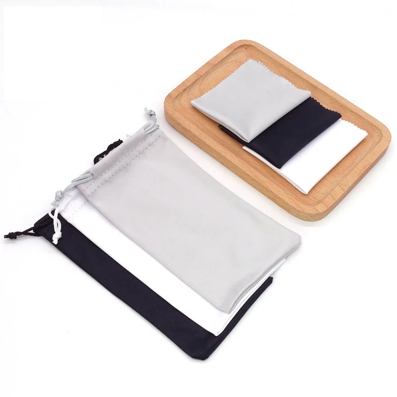 High quality hot selling customize logo plain microfiber cloth and pouch set for glasses