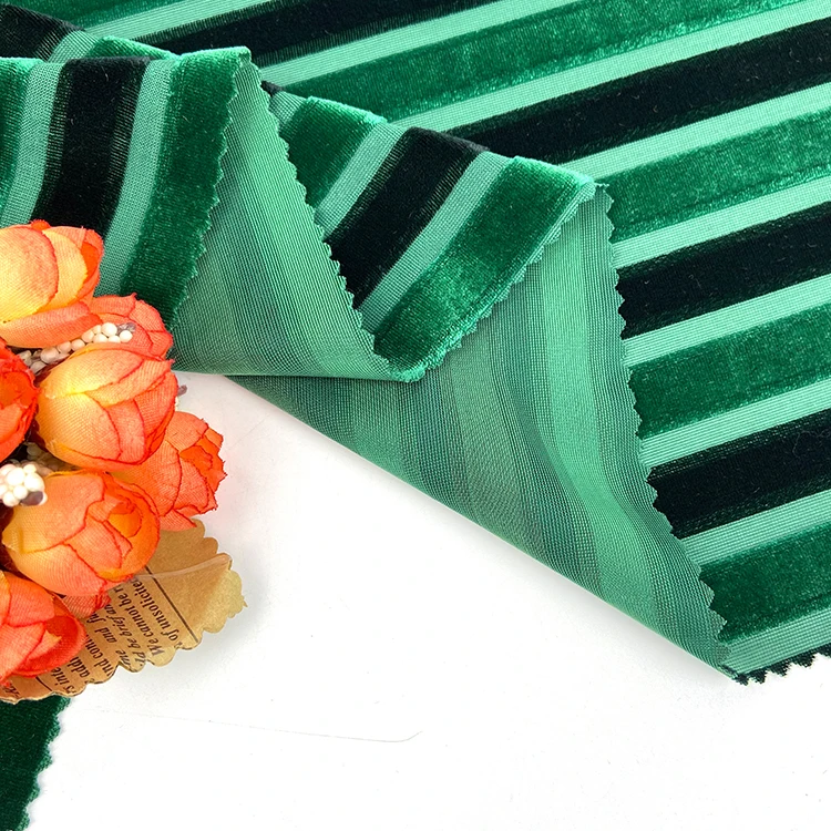 Embossed Velvet Fabric 95% Polyester 5% Spandex Print Stretch Velvet Fabric Corduroy Cationic Color Bar Velvet Fabric