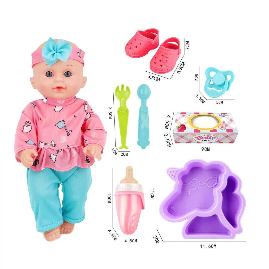 12-inch 3D Face Baby Doll With Multiple Accessories Strap IC  Drink Bottle For Children