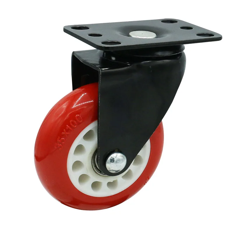 4 Inch swivel plate caster wheels pu castor red industrial rubber cart wheels 100 kgs for trolley