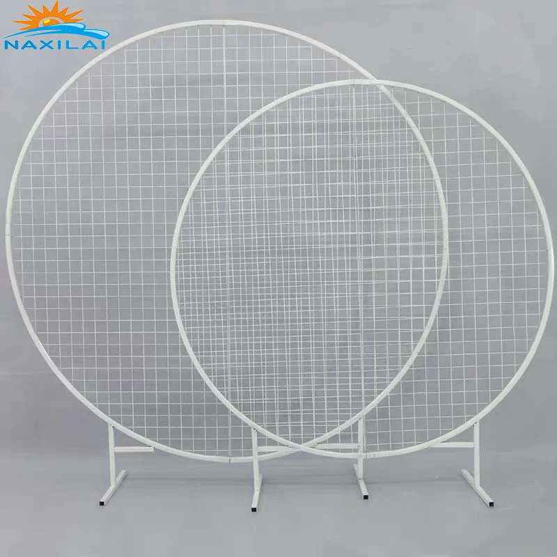 NAXILAI 2020 High Quality Wedding Supplies Circle Round White Gold Metal Mesh Grid Backdrop