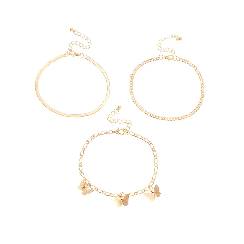  Simple Snake Chain Body Gold Plated Alloy Anklets Butterfly Accessories For