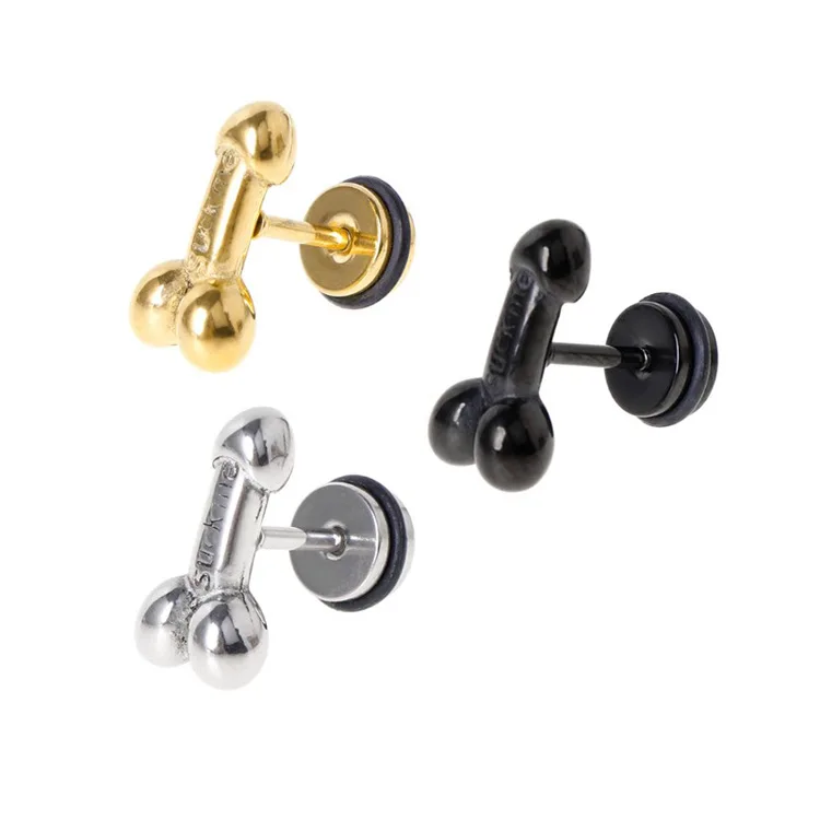 Punk Titanium Steel Stud Earrings Male Sexy Reproductive Organs Stud Earrings For Women Men Helix Piercing Earring (KSS431)