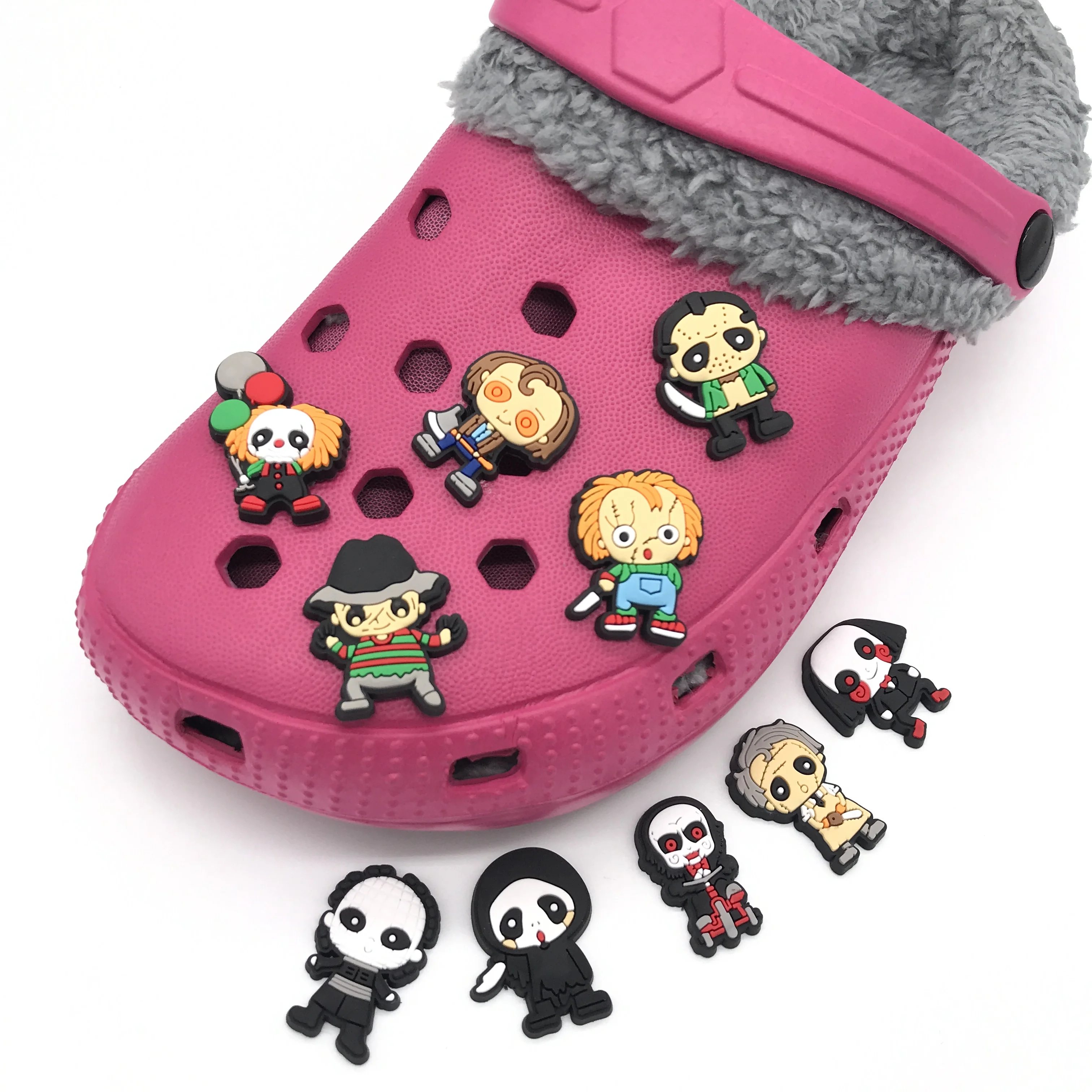 Halloween horror mini-game croc charms horror movie Terrorist doll oem customized rocking shoes charms for shoe decorations