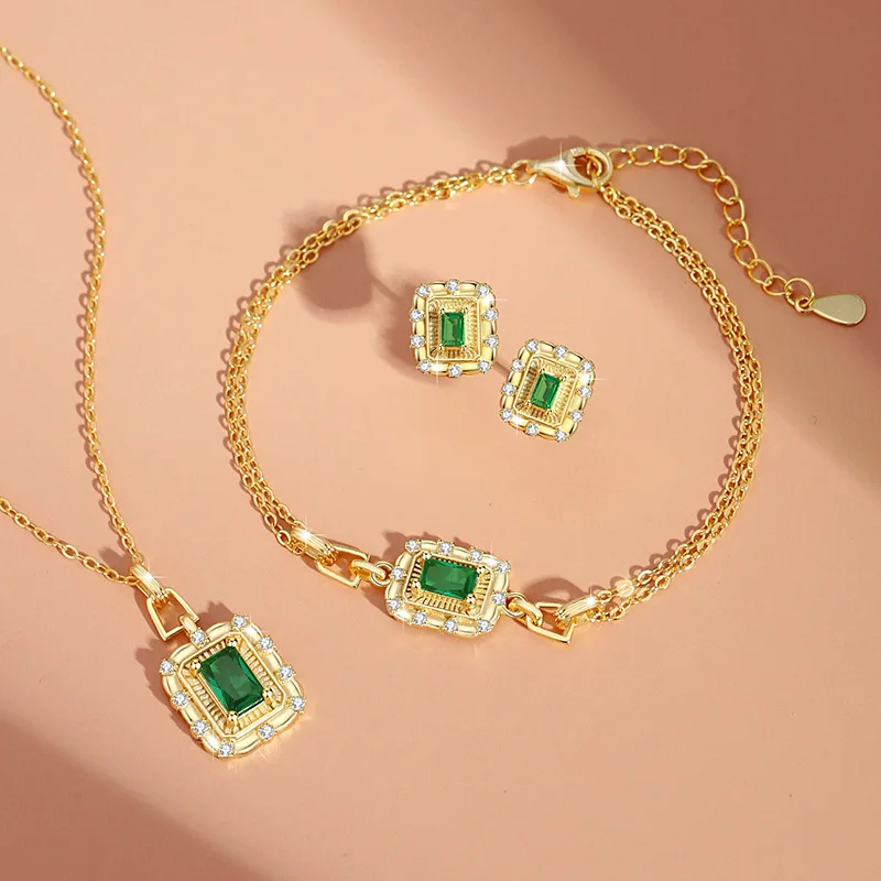 KISVI Sterling silver 925 bracelet emerald square gold-plated bracelet for women