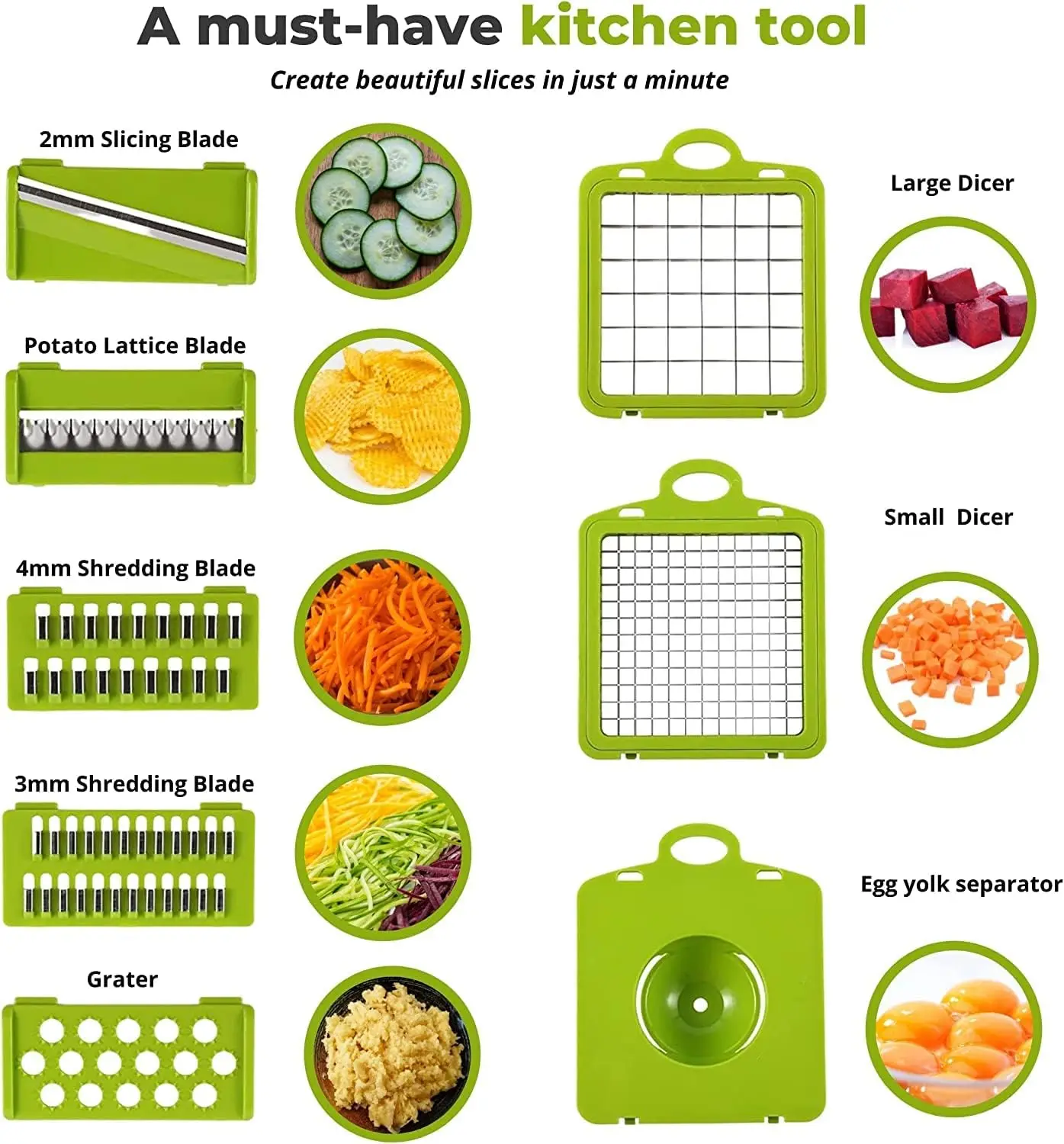 New Premium Multifunctional Fruit & Vegetable Chopper with 8 Blades & Container 12-in-1 Manual Food Cutter Slicer Dicer & Grater