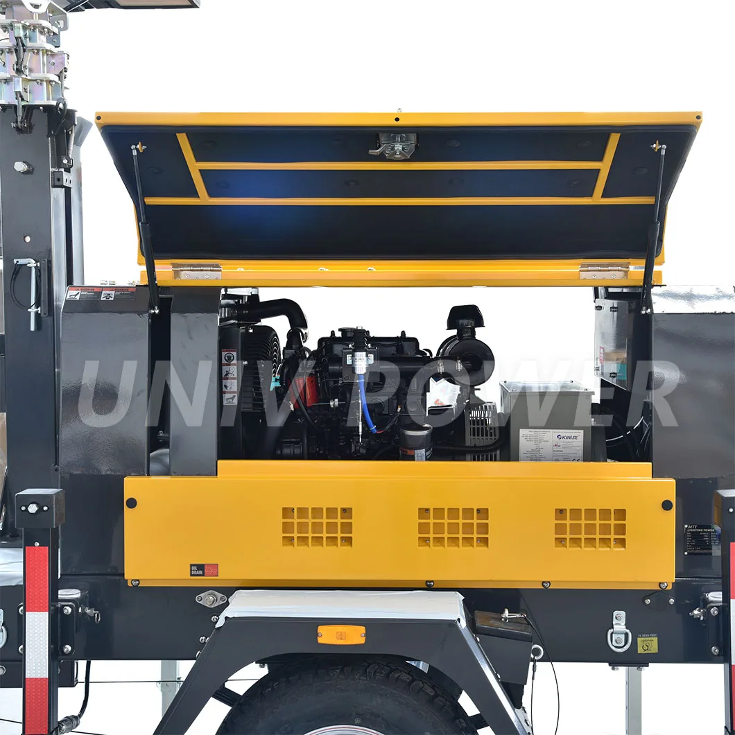 Towable diesel light tower with 10 kw generator silent type