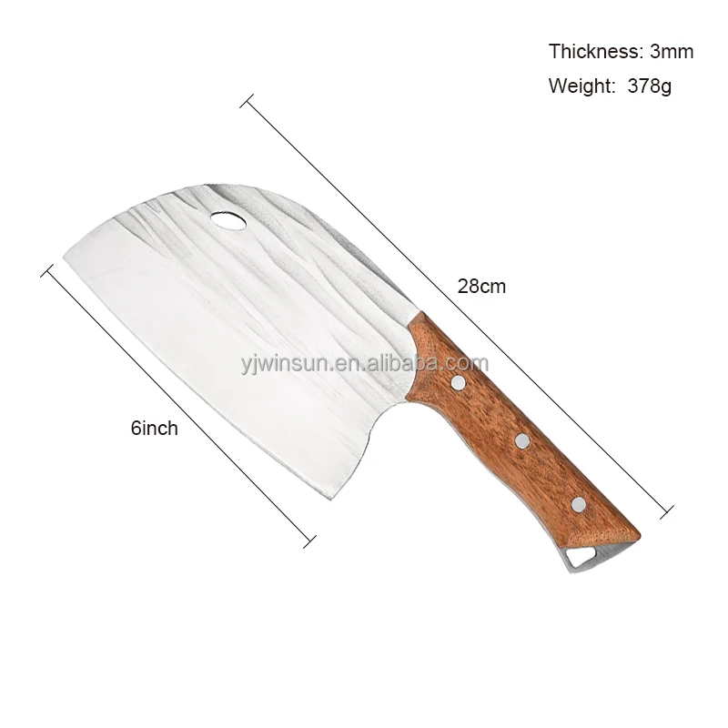 High Quality Kitchen Cleaver Knife Chopper with Hammered Steel Blade and PP Handle round Nose Knife with Wooden Handle