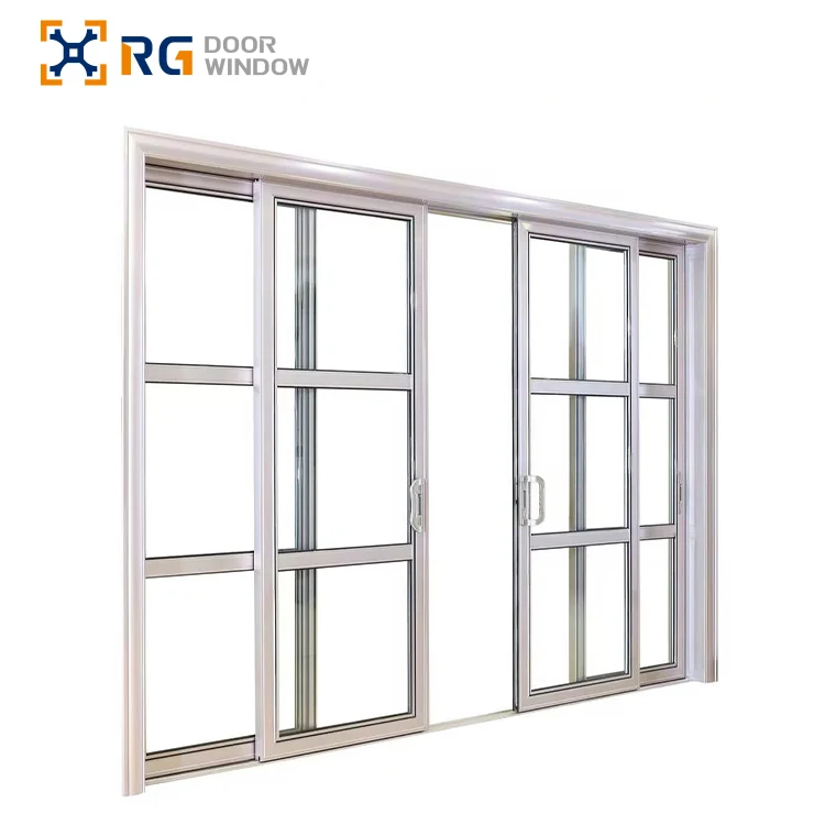 RG110 Factory Custom Sale Double Glazed Aluminum Frame Heat Insulation Casement Stainless Steel Sliding Door