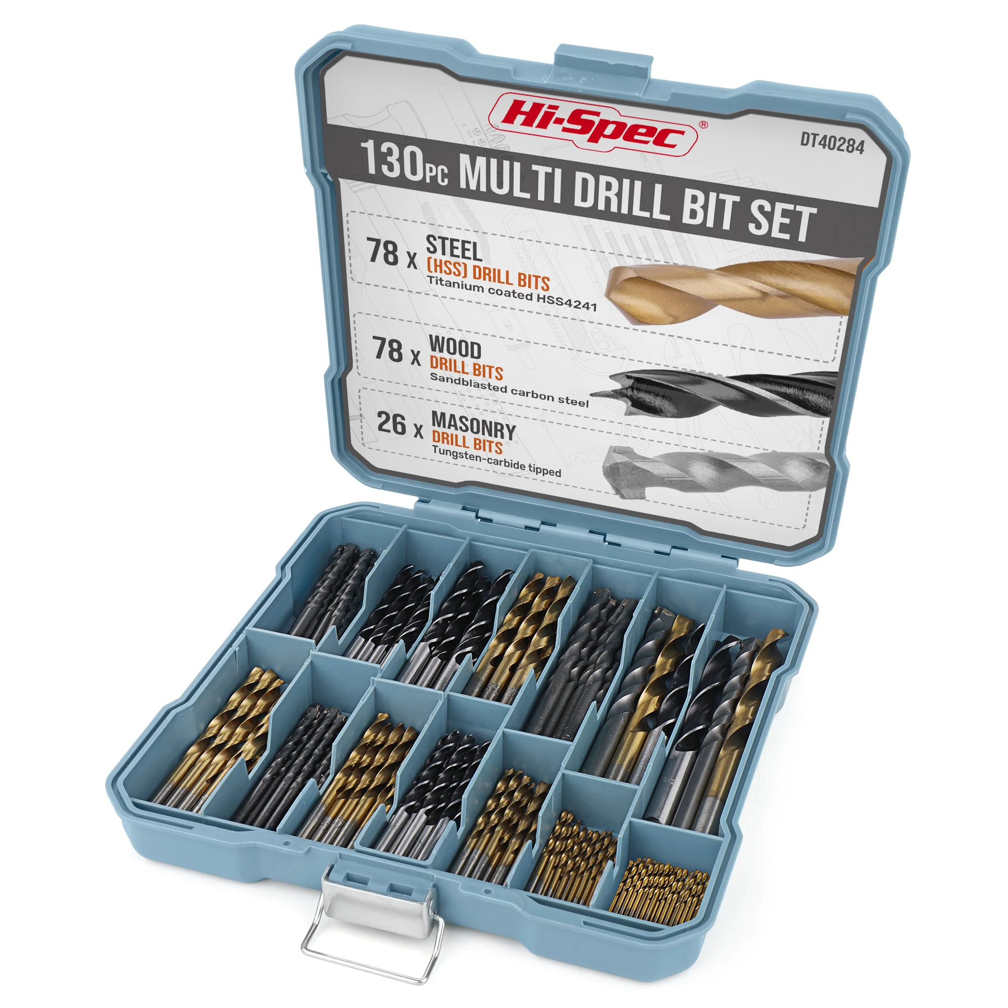 
Hispec 130 PC Multi Combination Drill Bit Set Power Tool Accessories For Steel Wood Masonry Working 