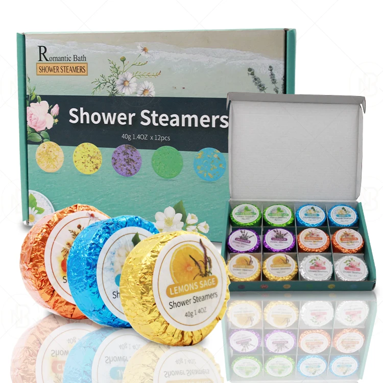 Custom Wholesale Good Grade 100% Organic Essential Oil Scented Shower Steamer Packaging 12 Tablets