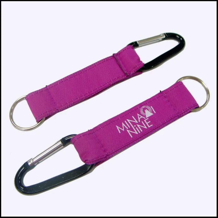 High Quality Carabiner Short Keychain Lanyard Custom Woven Logo Satin Carabiner Clips Key Ring Strap