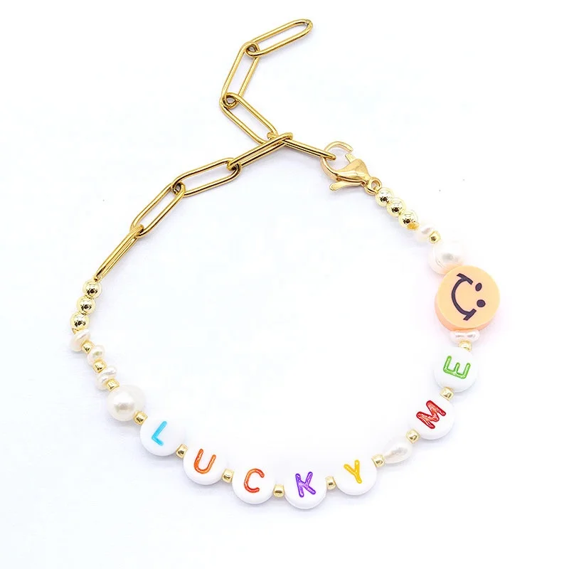 Wholesales Beads Freshwater Pearl Yin Yang And Happy Face Soft Pottery Handmade Jewelry Beads Pearl Friendship Bracelet