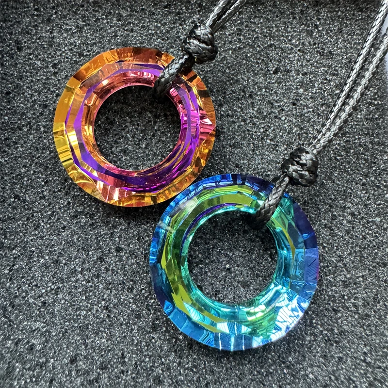 SZ Wholesale Angel Ring Crystal pendant Colorful hoops glass pendant necklace jewelry