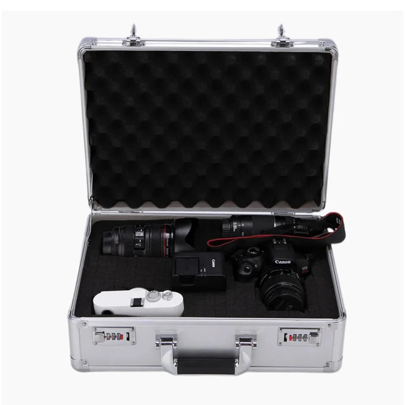 OEM/ODM Silver Aluminum Camera Carrying Case Portable Aluminum Accessory Case For Travelling Tool Carrying Box with Pre-cut Foam