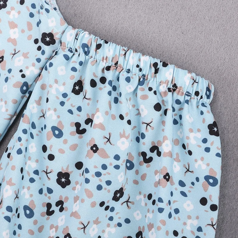 fashion floral printed dew shoulder T-shirt and solid pants toddler girl boutique clothing set 2 pieces