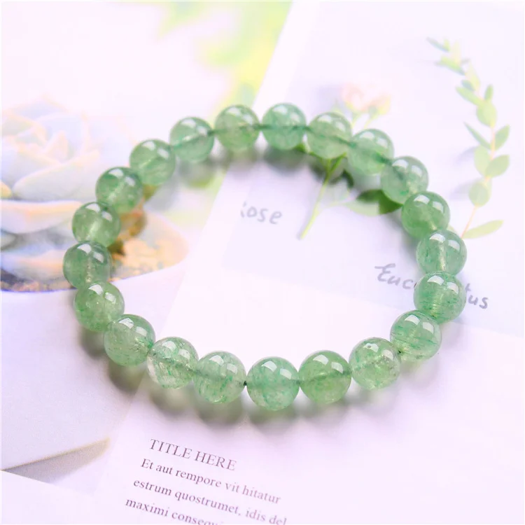 Factory direct sales large stock natural round stone beads green Crystal strawberry quartz bracelets body jewelry