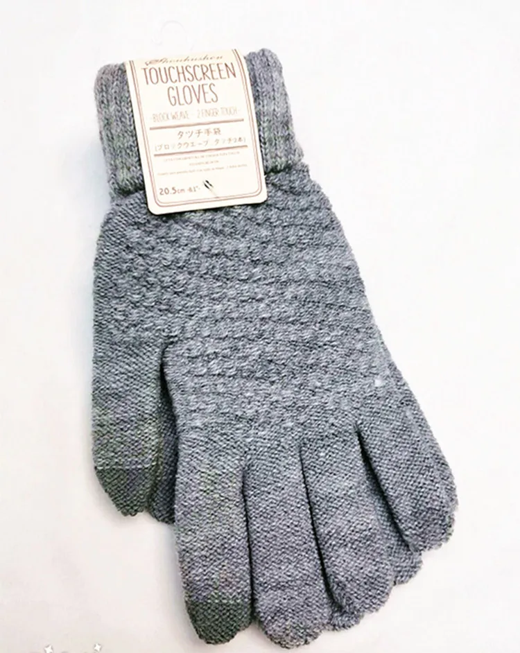 Japan Korea style new cashmere brushed knitted gloves lady jacquard touch screen keep warm