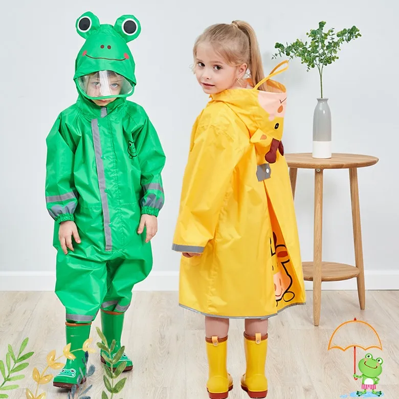 Children Fasion One-piece Cartoon Raincoat With Big Hat