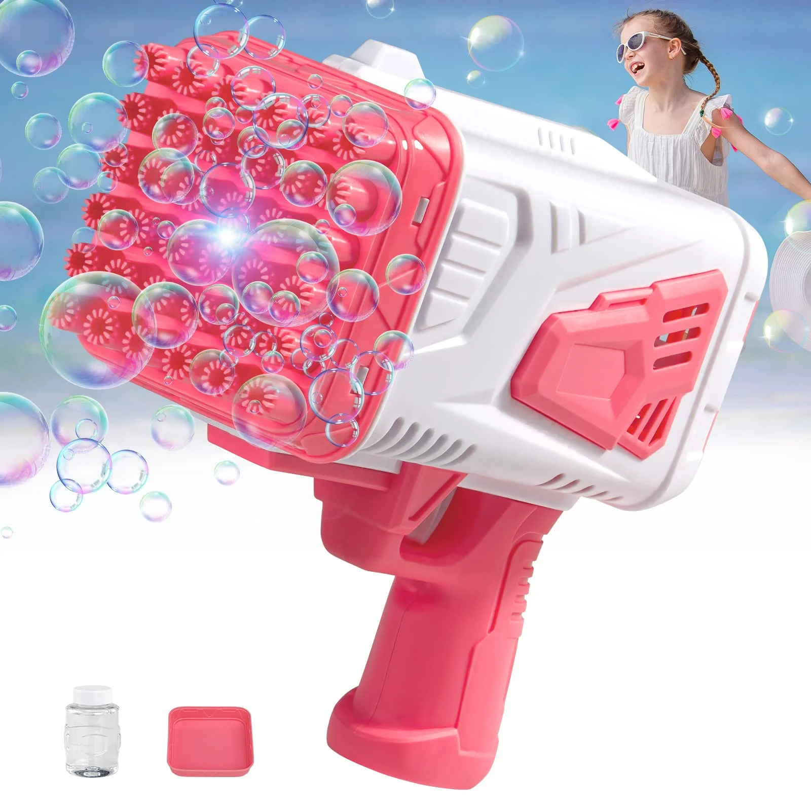 Bazooka Bubble Gun with Light for Summer Rocket Boom Bubble Blower Big Rocket Launcher Bubble Machine Gun Toddler Outdoor Toys