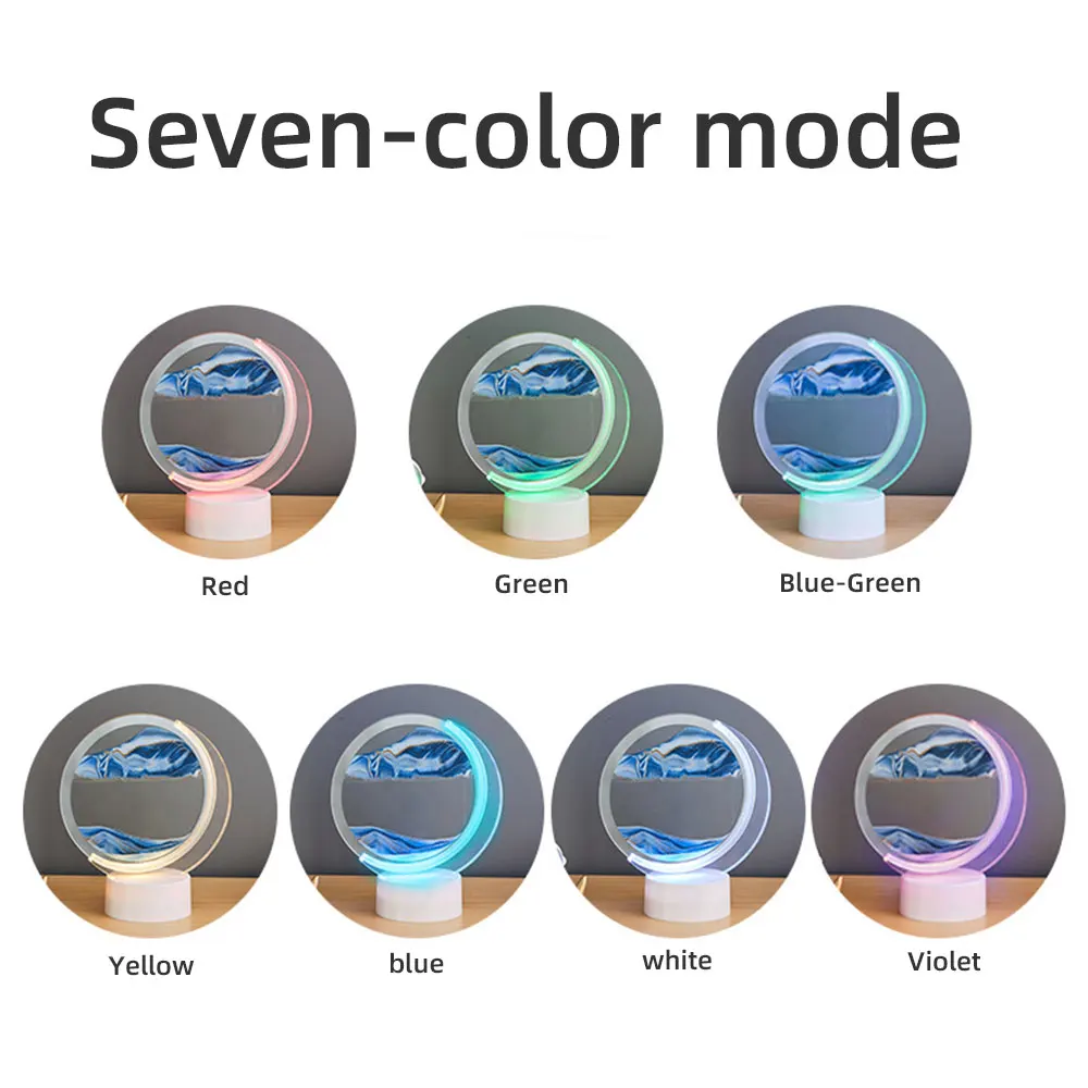 USB Colorful Advanced Decorative Glass Quicksand Art Desk Lamp for Home Office Desktop Acrylic 3D Moving Sand Painting Lamp
