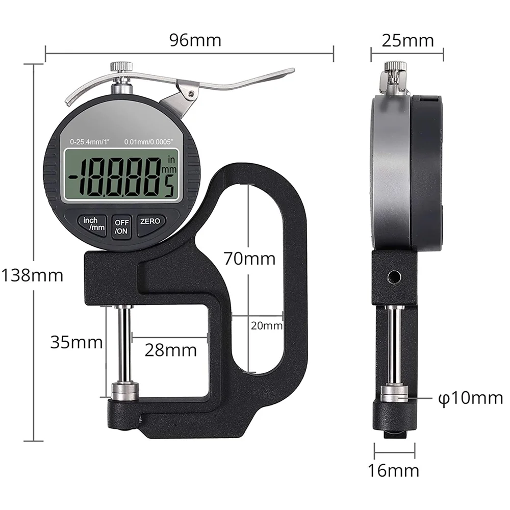 0.001mm Micrometer Digital Dial Thickness Gauge For Plastic Film Leather Paper Inch Measurement Tool Thickness Meter Gauge