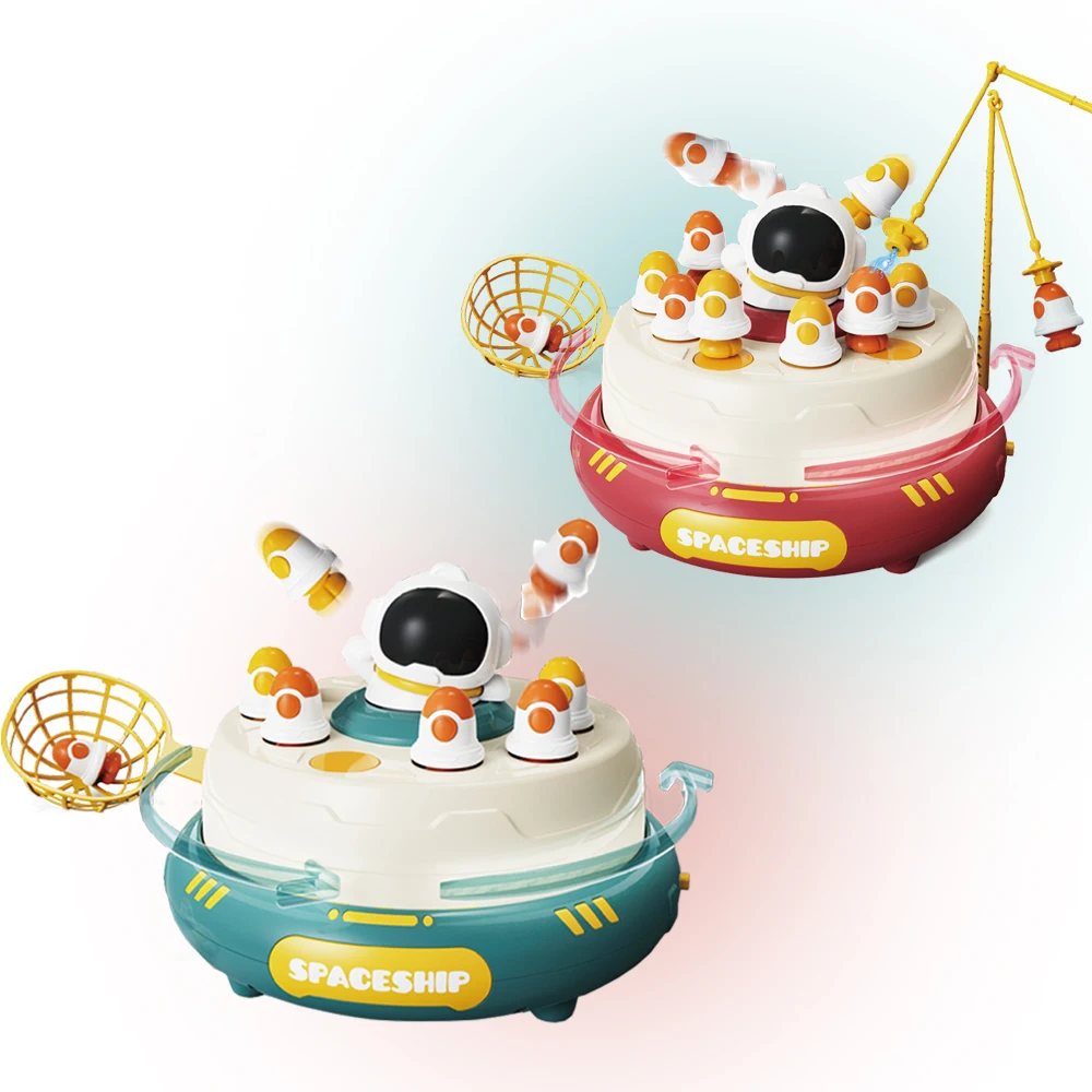 New product electric musical Fly Disc rocket launcher bouncing turntable pop-up disc catching game Educational 2in1 fishing toy