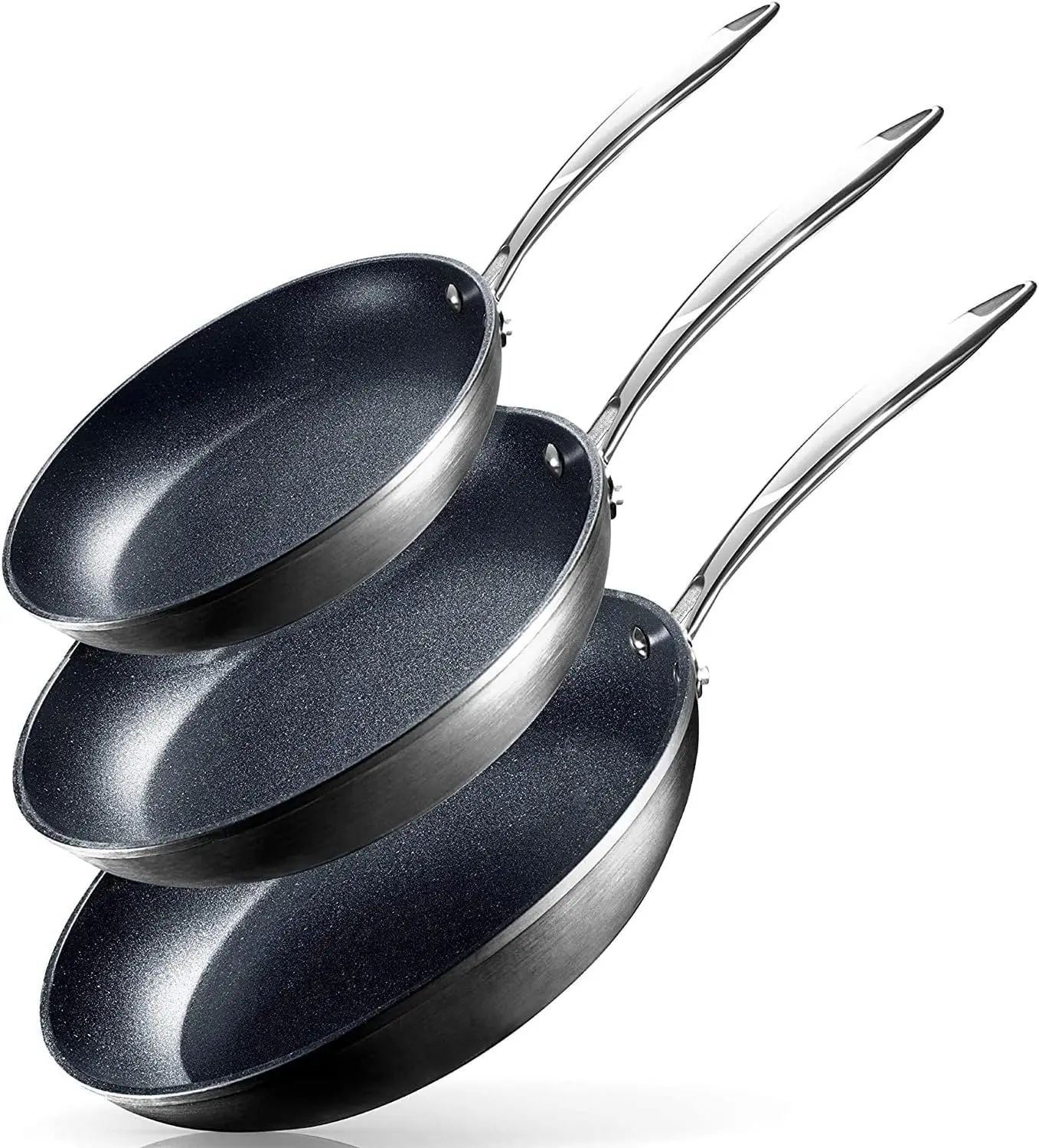 Ultra Nonstick frypan with ceramic coating, 3 Piece, Black granite
