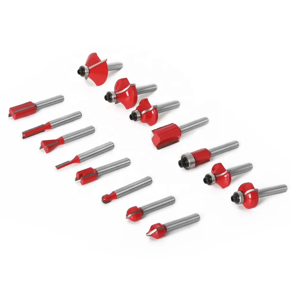 15 pieces set with 14 handles 1/4 inch Woodworking Milling Cutter Carbide   woodworking milling cutter