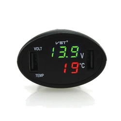 Car Digital LED Thermometer Voltmeter Auto USB Charger Battery Monitor Temperature Gauge L15  Car Digital LED Thermometer Voltme
