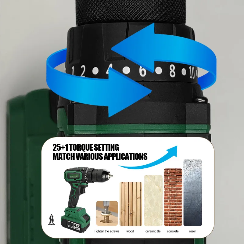 21V Lithium Power Drill Tool Set Brushless Battery Cordless Electric Power Drills