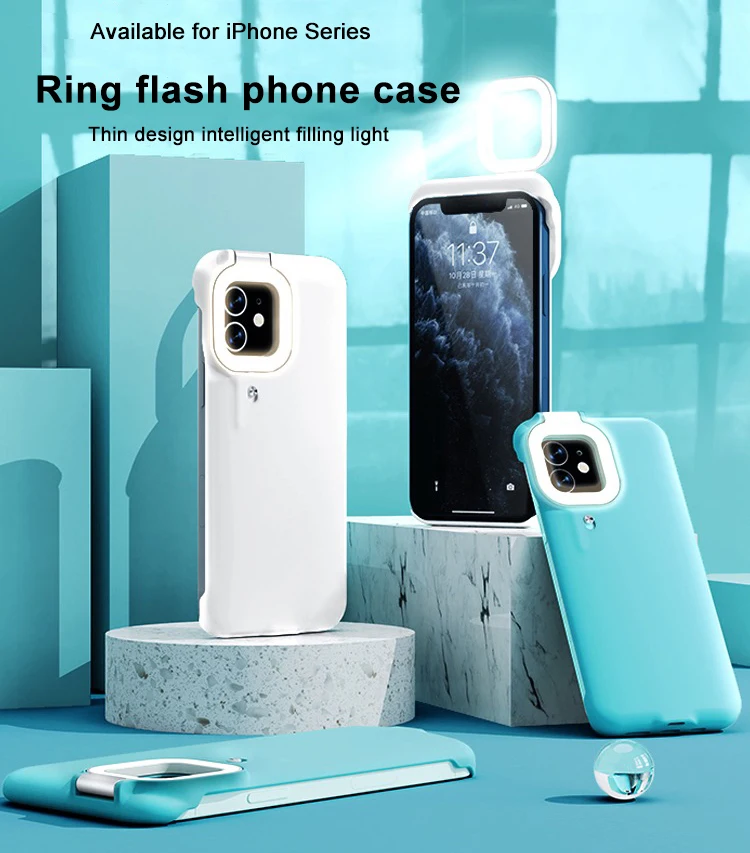 Hot Sale led selfie ring fill light cell phone case custom sublimation xr i11 12 13 pro max mobile phone case cover For iPhone