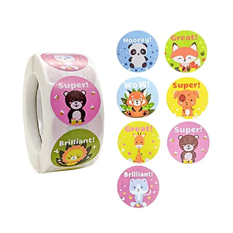 500Pcs Roll 1Inch 2.5CM Animal Child Reward Sticker For Teacher Parent School Cute Motivating Seal Label
