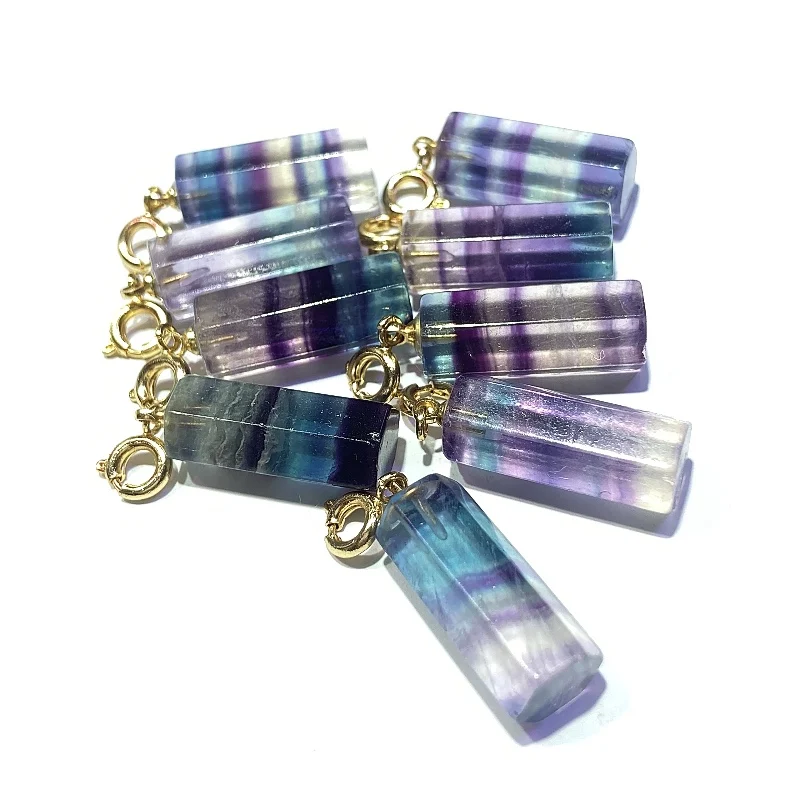 Натуральный шестиугольный цветной флюорит на удачу, рукоделие, ювелирные изделия, кристально чистый кулон с резьбой