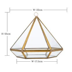 hanging gold transparent trinket ring Clear Glass Jewelry Box terrarium Copper metal decorative pyramid for wedding storage